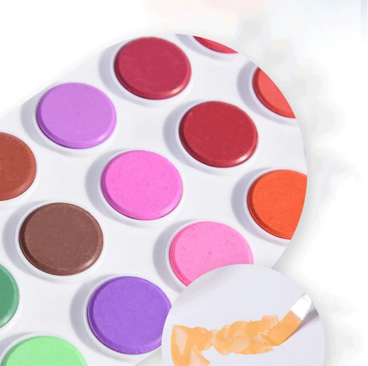 24-Color Solid Watercolor Paint Box with Brush