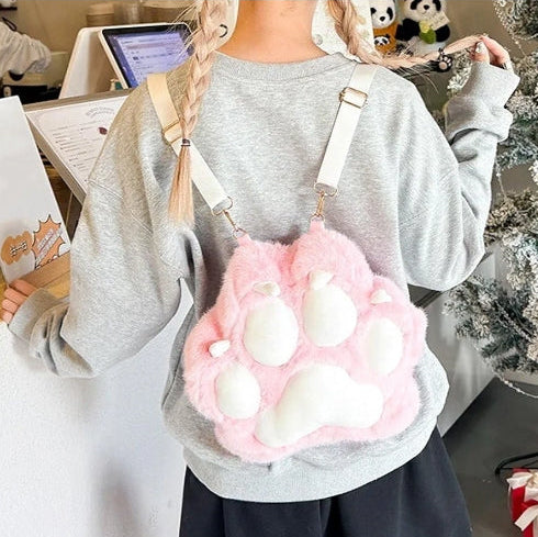 Cute Plush Cat Paw Crossbody Bag | Soft Kawaii Sling Bag for Girls & Women