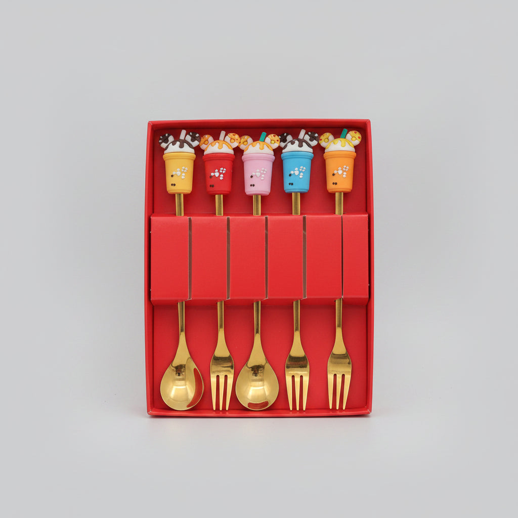 Cute Character Stainless Steel Cutlery Set | Kids Spoon & Fork Mealtime Set
