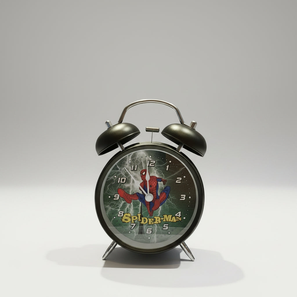 Spider-Man Character Twin Bell Alarm Clock | Superhero Table & Desk Clock for Kids