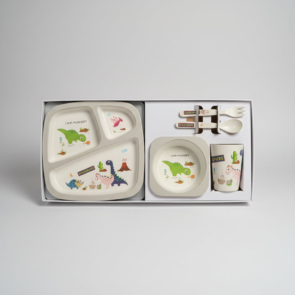 Dinosaur Bamboo Fiber Cutlery & Tableware Set | Reusable Kids Dinnerware