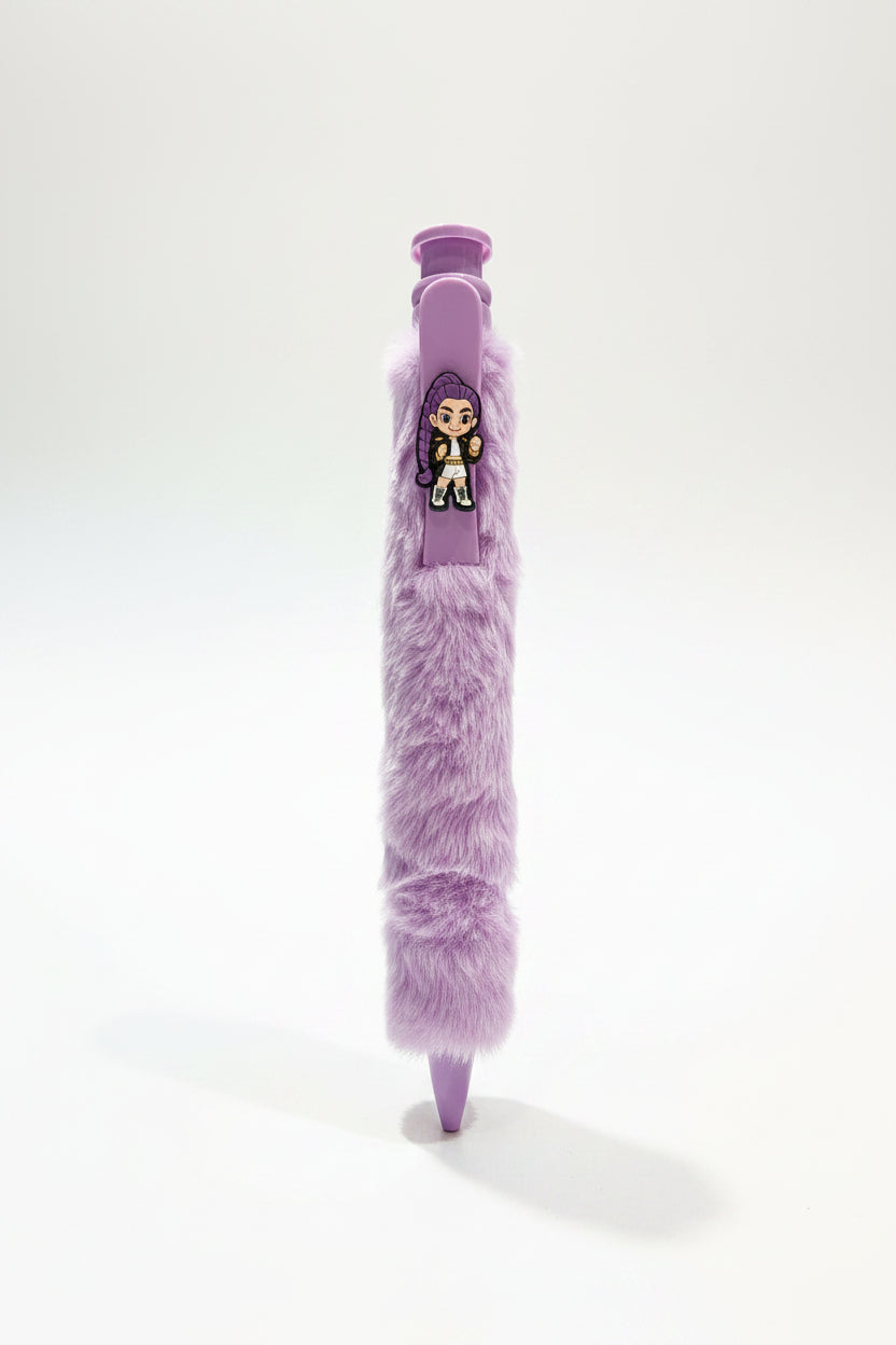 Cute K-Pop Character Plush Fur Pen | Soft Aesthetic Writing Pen for Fans
