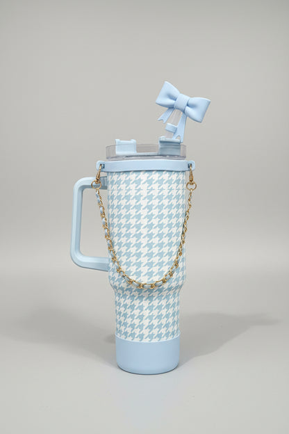 Pattern Tumbler with Straw & Charm Accessories | Insulated Stainless Steel Water Bottle for School, Work & Travel