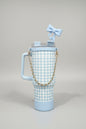 Pattern Tumbler with Straw & Charm Accessories | Insulated Stainless Steel Water Bottle for School, Work & Travel