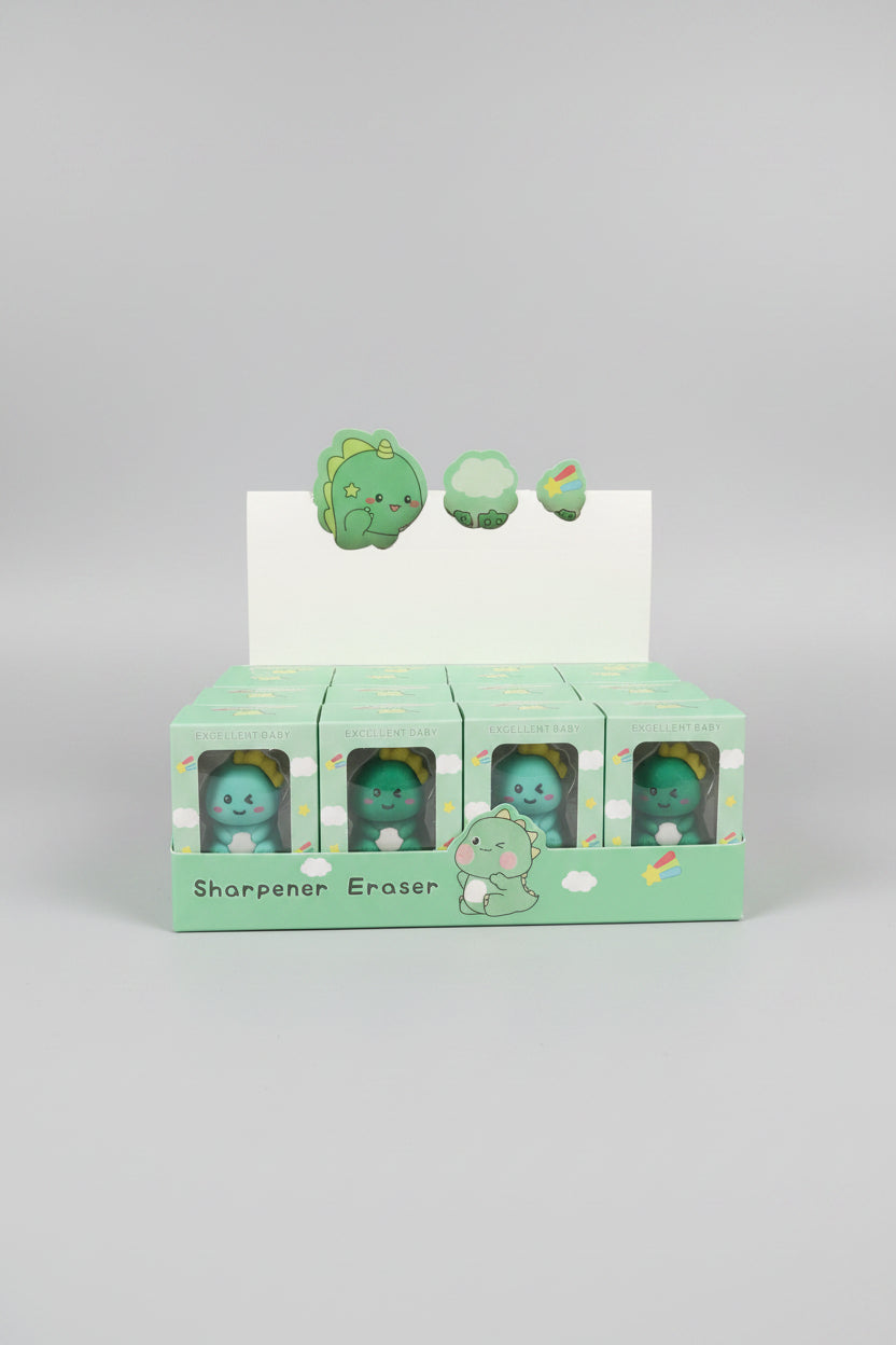 Cute Dinosaur Sharpener & Eraser Combo | 2-in-1 Prehistoric School Stationery Set
