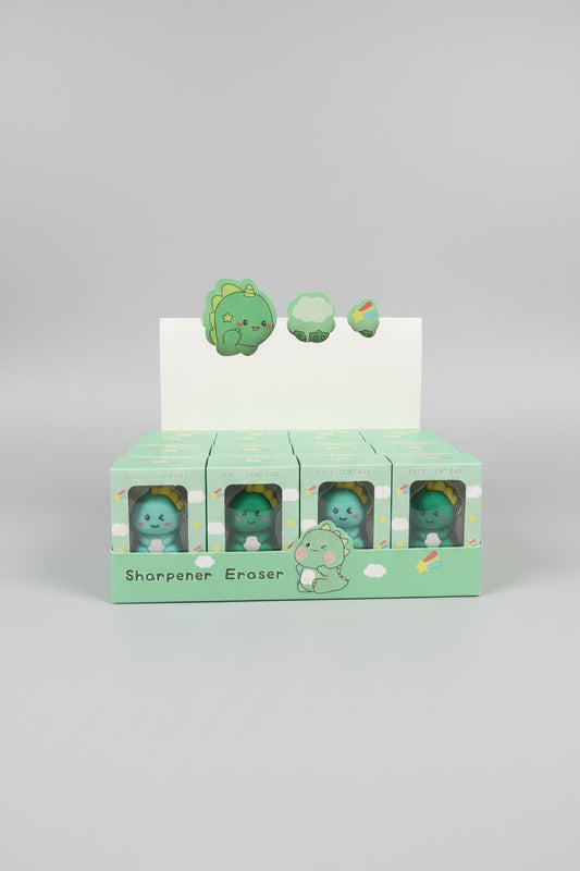 Cute Dinosaur Sharpener & Eraser Combo | 2-in-1 Prehistoric School Stationery Set