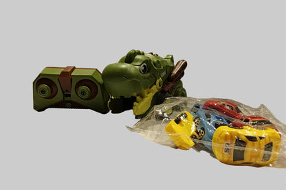 Car-Eating Dino RC Stunt Car | Magnetic Vehicle Train Remote Control Set