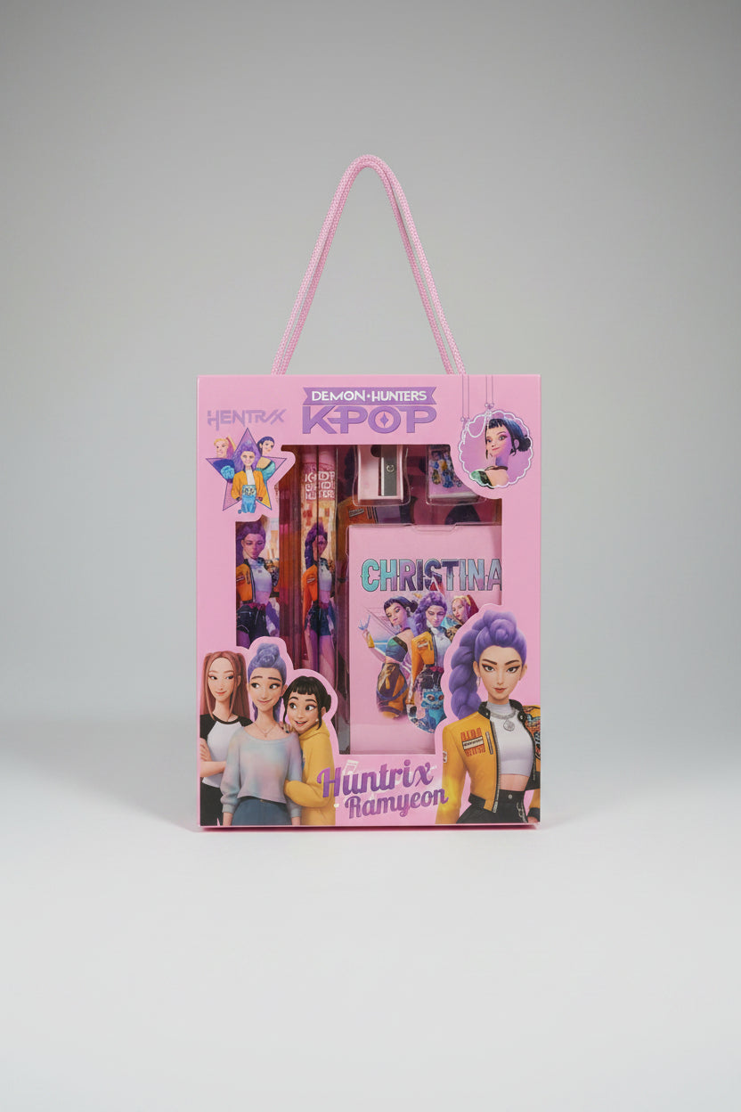 K-Pop Theme 4-in-1 Stationery Combo Set | Pencil, Eraser, Sharpener & Mini Diary