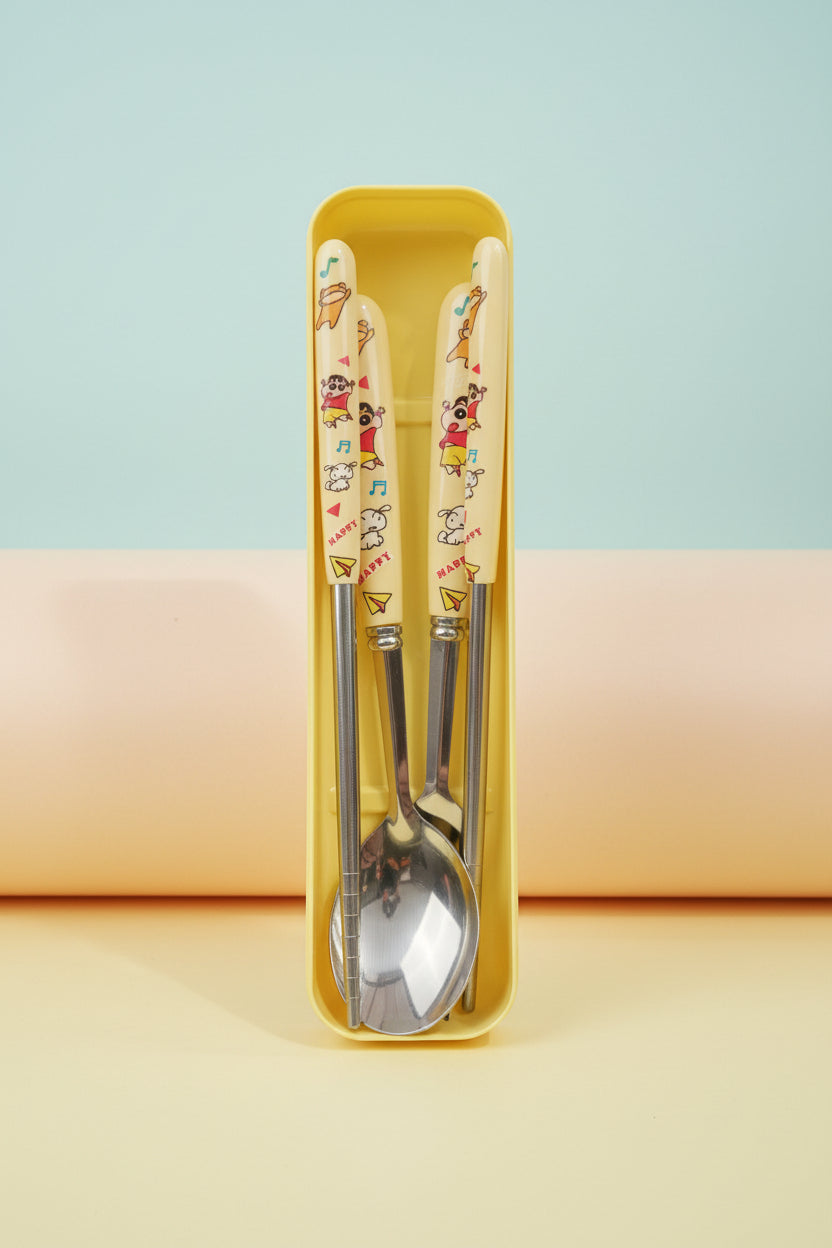 Cute ShinChan Cutlery Set with Chopsticks | Kids Portable Flatware