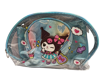 Kuromi 3-Piece Vanity Pouch Set | Portable Cosmetic & Toiletry Bag Kit