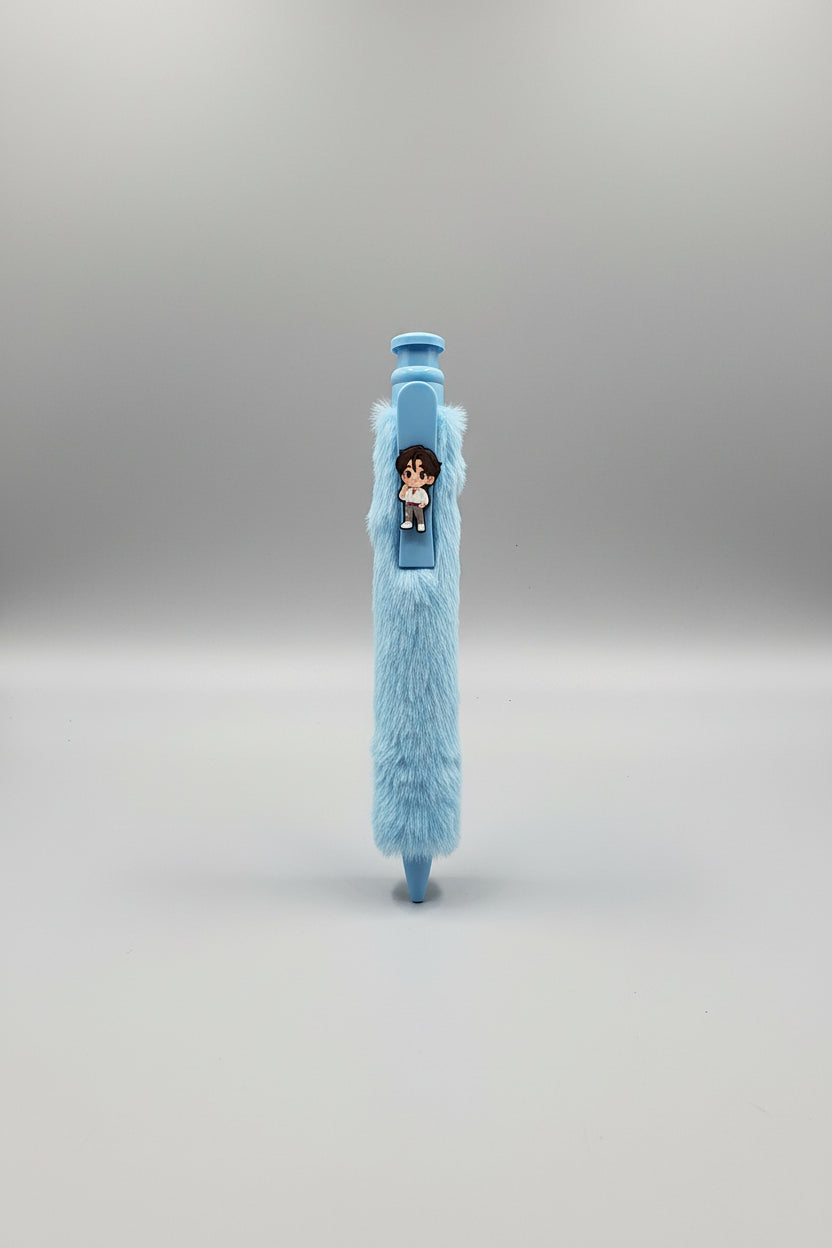 Cute K-Pop Character Plush Fur Pen | Soft Aesthetic Writing Pen for Fans