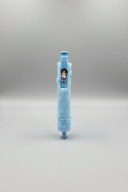Cute K-Pop Character Plush Fur Pen | Soft Aesthetic Writing Pen for Fans