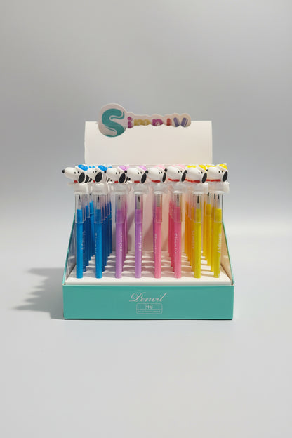 Cute Snoopy Character Topper Writing Pencils | Pastel Lead Pencils with Cute Dog Figurines
