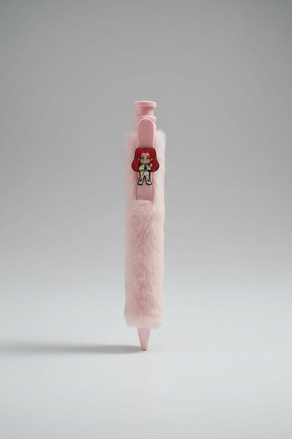 Cute K-Pop Character Plush Fur Pen | Soft Aesthetic Writing Pen for Fans