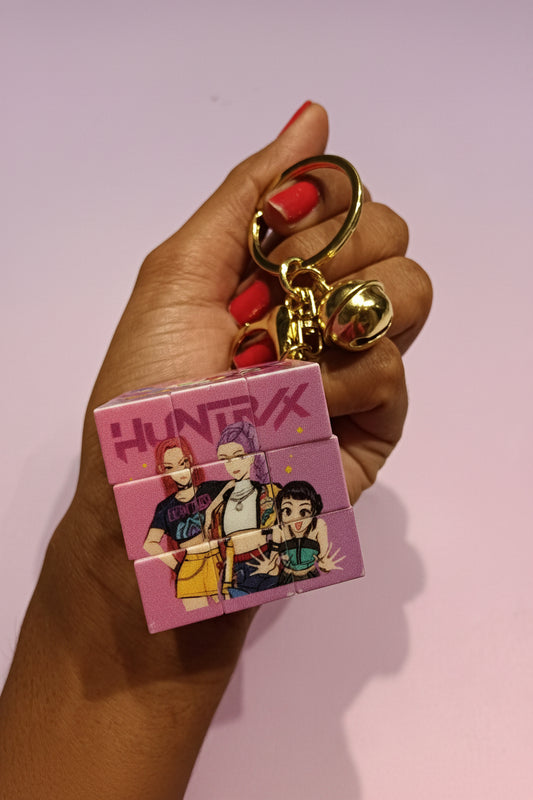 K-POP Theme 3D Puzzle Cube Keychain | Rotating Keyring