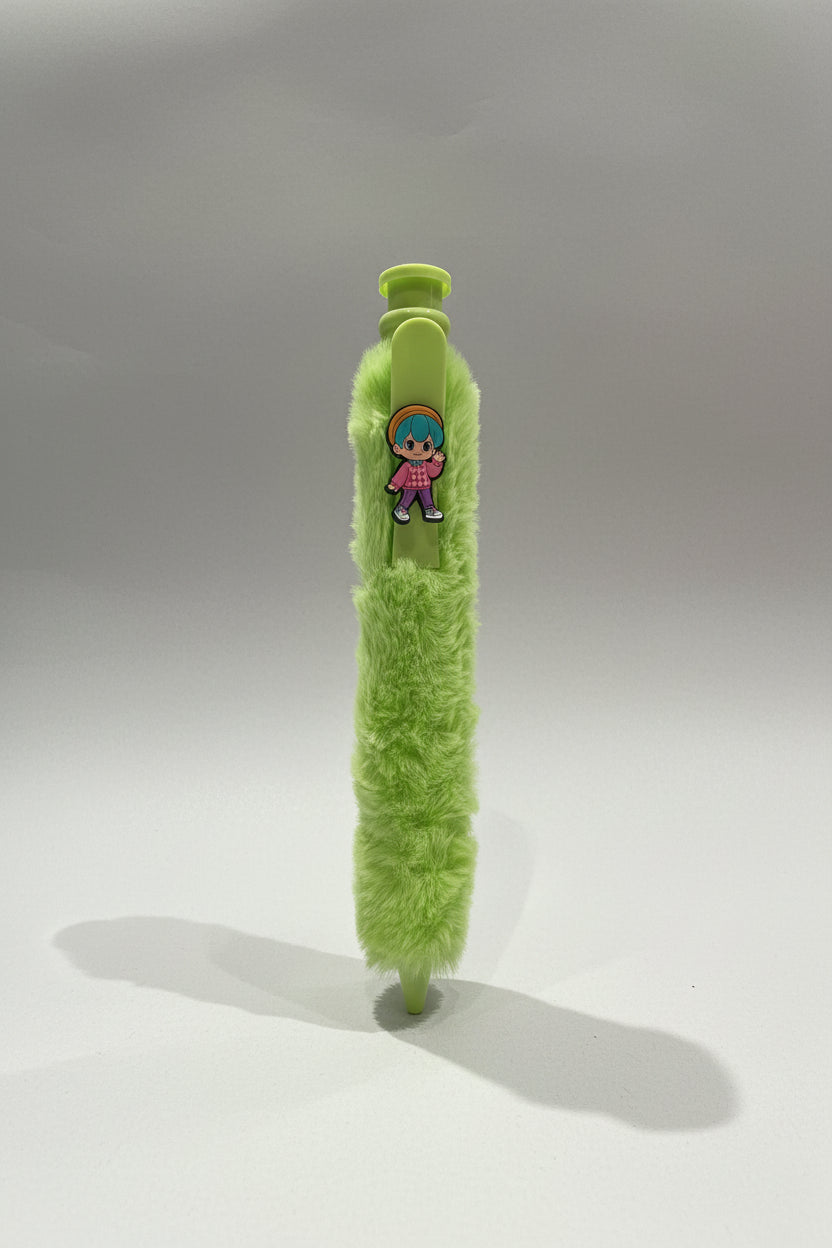 Cute K-Pop Character Plush Fur Pen | Soft Aesthetic Writing Pen for Fans