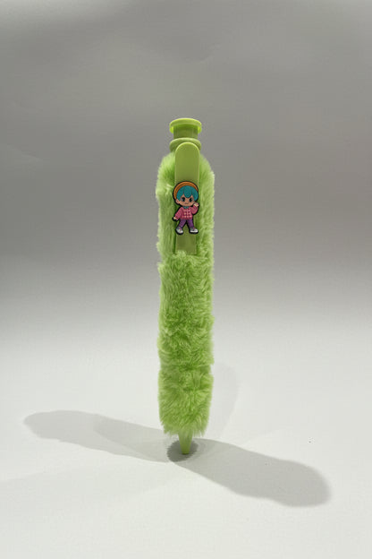 Cute K-Pop Character Plush Fur Pen | Soft Aesthetic Writing Pen for Fans