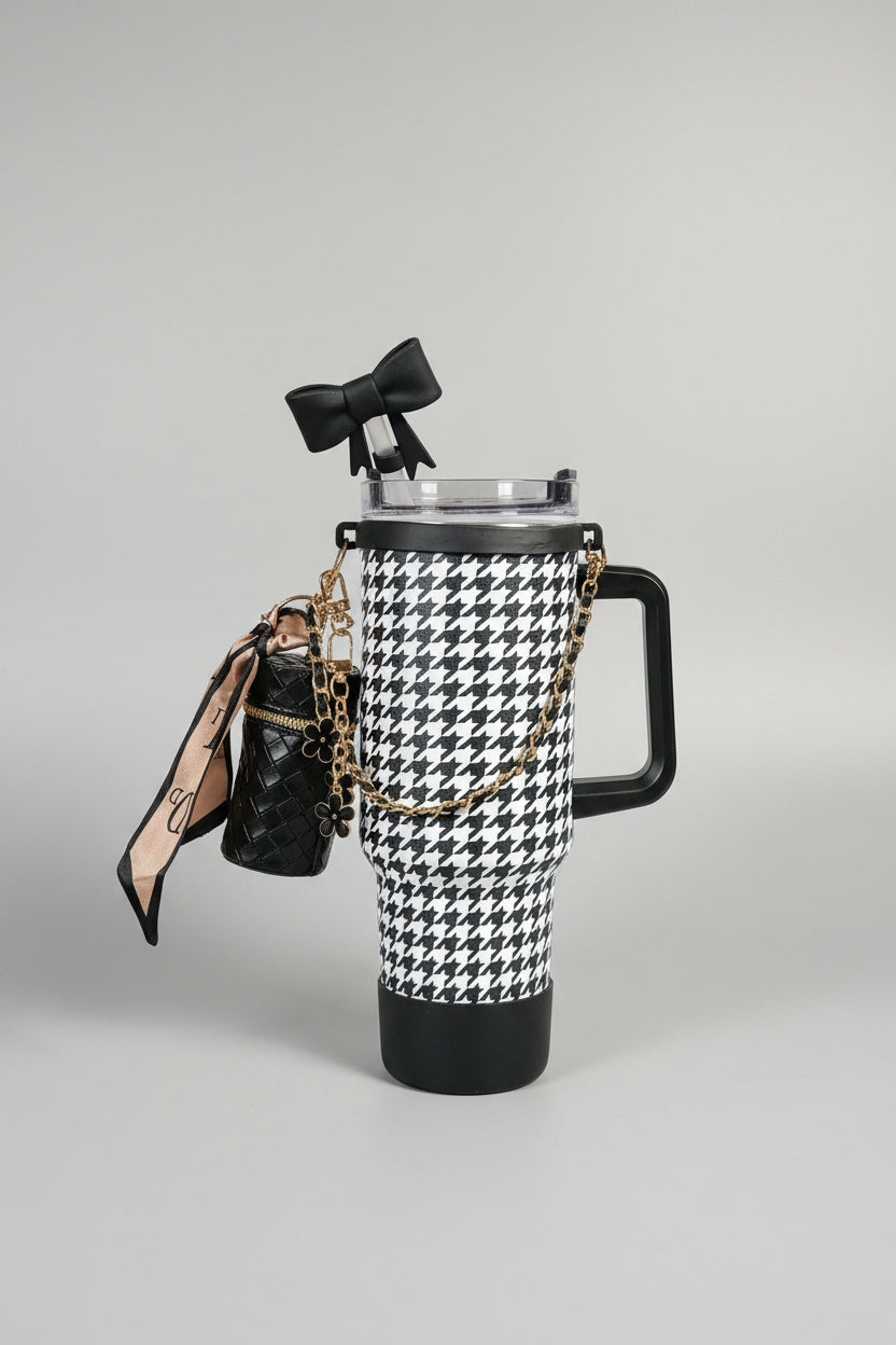 Pattern Tumbler with Straw & Charm Accessories | Insulated Stainless Steel Water Bottle for School, Work & Travel