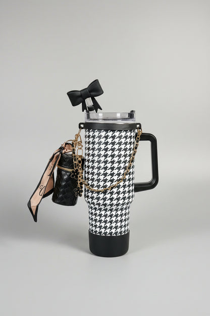 Pattern Tumbler with Straw & Charm Accessories | Insulated Stainless Steel Water Bottle for School, Work & Travel