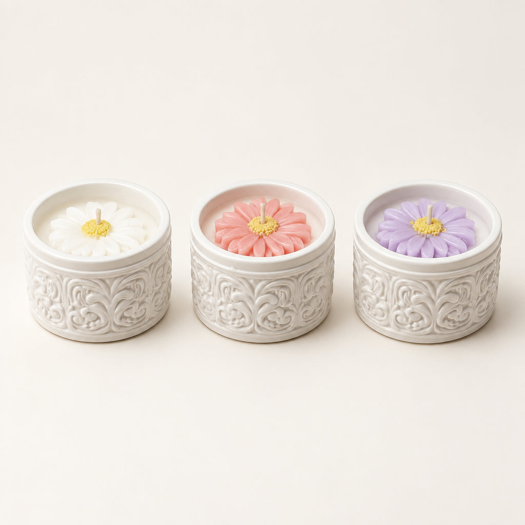 Flower Shaped Scented Candle | Aesthetic Floral Concrete Pot Candle