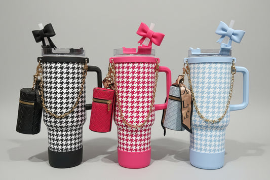 Pattern Tumbler with Straw & Charm Accessories | Insulated Stainless Steel Water Bottle for School, Work & Travel