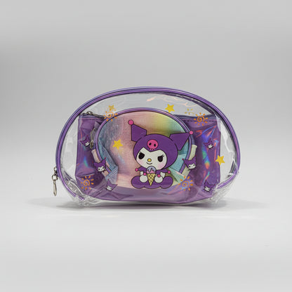 Kuromi 3-Piece Vanity Pouch Set | Portable Cosmetic & Toiletry Bag Kit