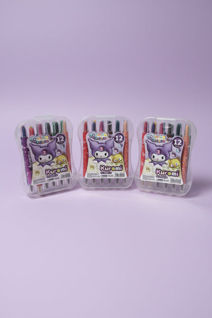Kuromi Rotating Crayon | 12 Color Kuromi Rotating Crayons | No Sharpening Coloring Set for Kids