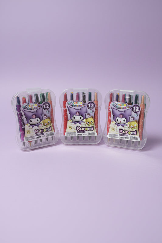 Kuromi Rotating Crayon | 12 Color Kuromi Rotating Crayons | No Sharpening Coloring Set for Kids