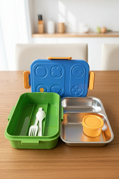 Spill Free 3 Partiton Lunch Boxes with cutlery