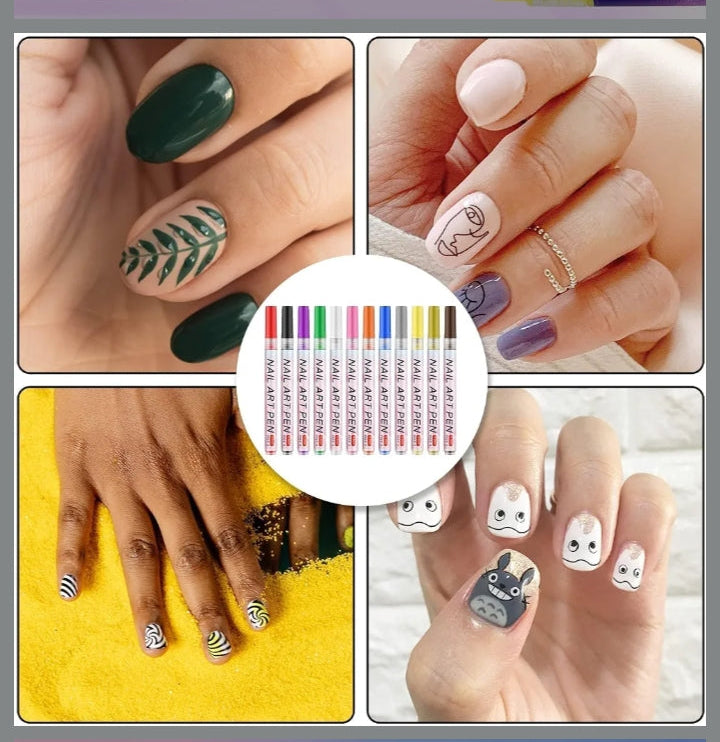 Nail Art Markers | 12 Colors Nail Art Gel Pen Set | 3D DIY Nail Art Liner Pens