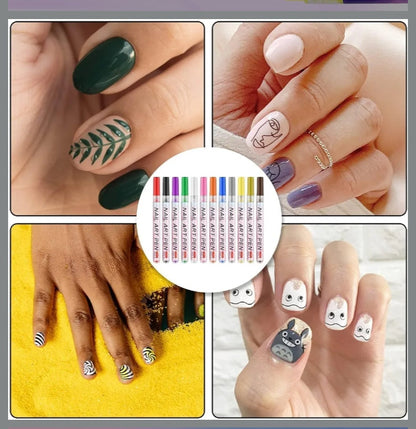 Nail Art Markers | 12 Colors Nail Art Gel Pen Set | 3D DIY Nail Art Liner Pens