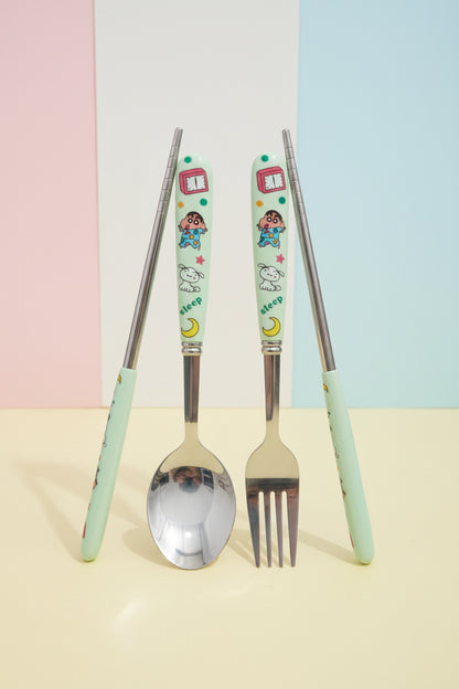 Cute ShinChan Cutlery Set with Chopsticks | Kids Portable Flatware