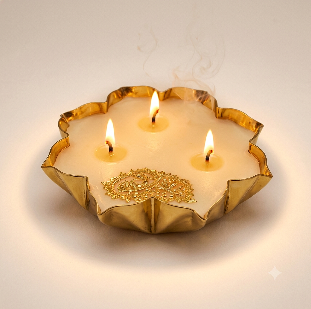 Urli Aroma Candle | Traditional Golden Metal Wax Light