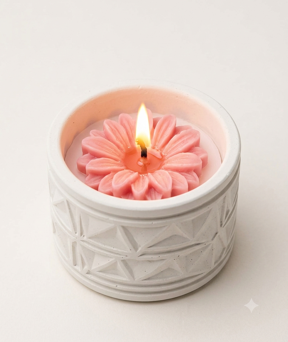 Flower Shaped Scented Candle | Aesthetic Floral Concrete Pot Candle